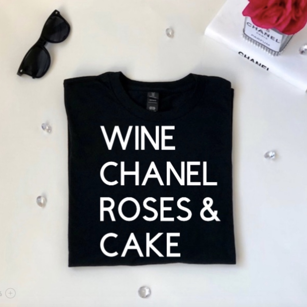 Wine Chanel Roses & Cake Graphic Tee
